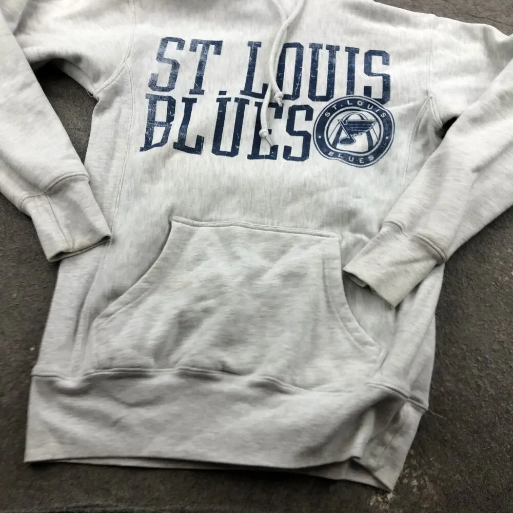 St Louis Blues Hoodie Mens Small Gray Spell Out Logo Sweatshirt Pullover Hockey* - Picture 2 of 15